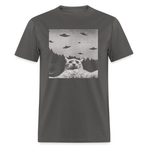 Cat Taking a Selfie UFOs Funny Classic T-Shirt - charcoal