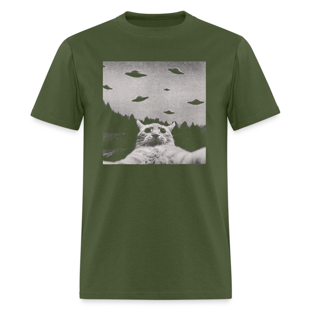 Cat Taking a Selfie UFOs Funny Classic T-Shirt - military green