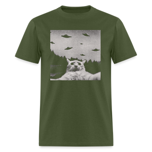 Cat Taking a Selfie UFOs Funny Classic T-Shirt - military green