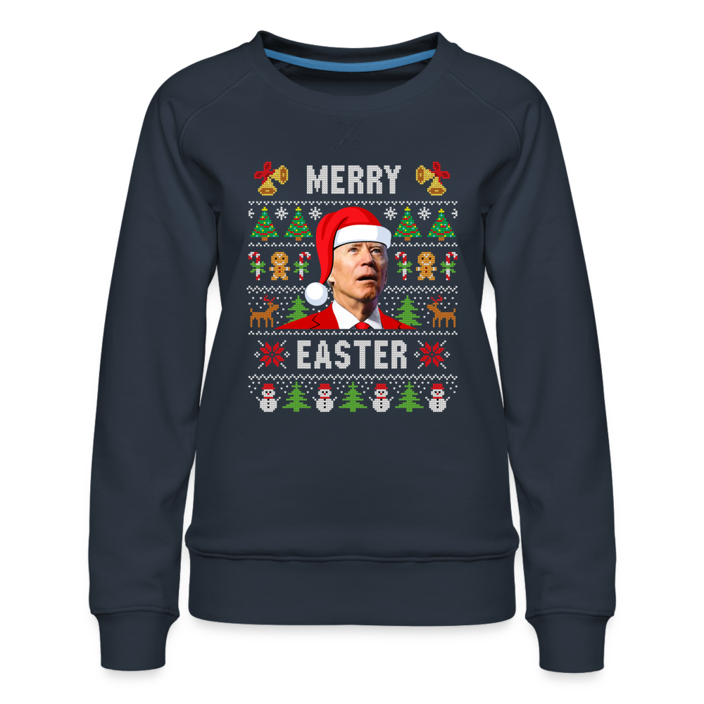 Merry Easter Funny Biden Christmas Women’s Premium Sweatshirt - navy