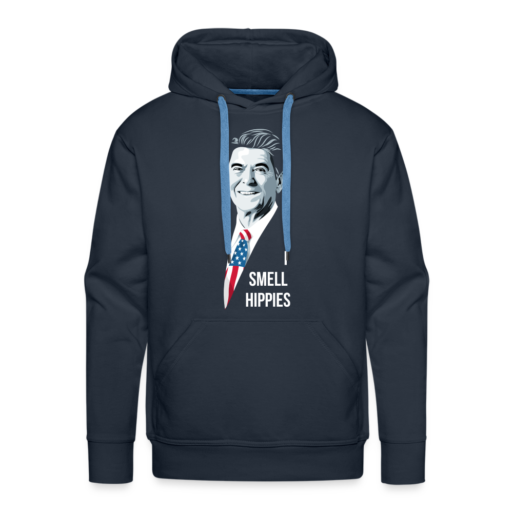 I Smell Hippies | Funny Ronald Reagan Men’s Premium Hoodie - navy