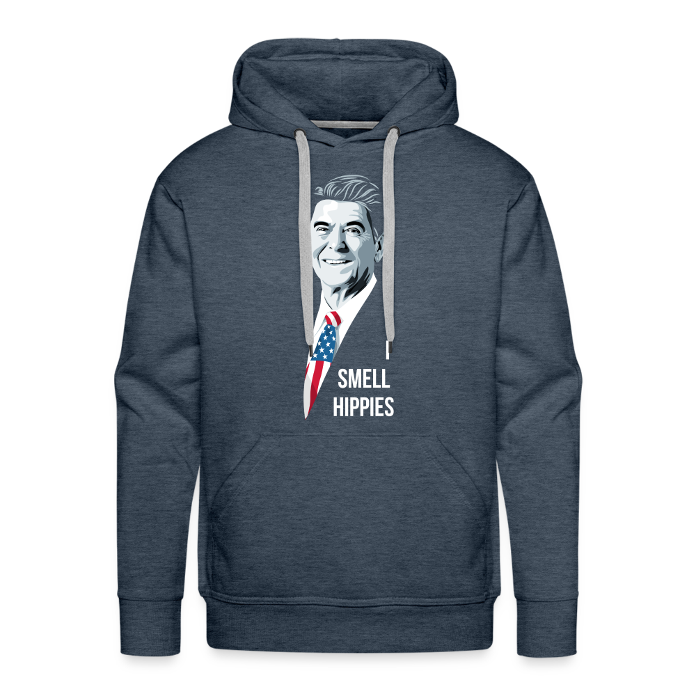 I Smell Hippies | Funny Ronald Reagan Men’s Premium Hoodie - heather denim