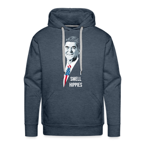 I Smell Hippies | Funny Ronald Reagan Men’s Premium Hoodie - heather denim