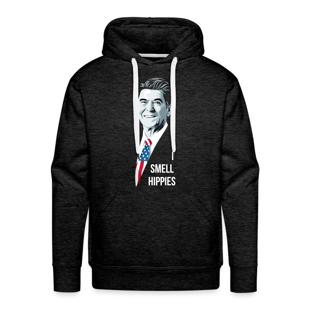 I Smell Hippies | Funny Ronald Reagan Men’s Premium Hoodie - charcoal grey