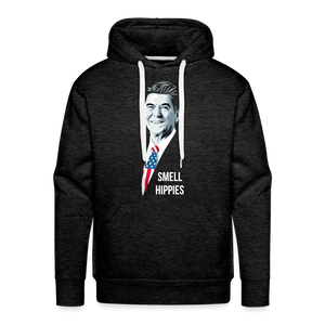 I Smell Hippies | Funny Ronald Reagan Men’s Premium Hoodie - charcoal grey