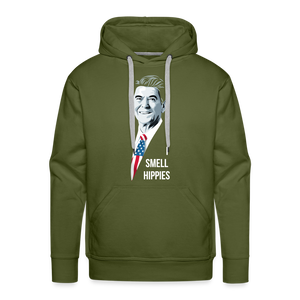 I Smell Hippies | Funny Ronald Reagan Men’s Premium Hoodie - olive green