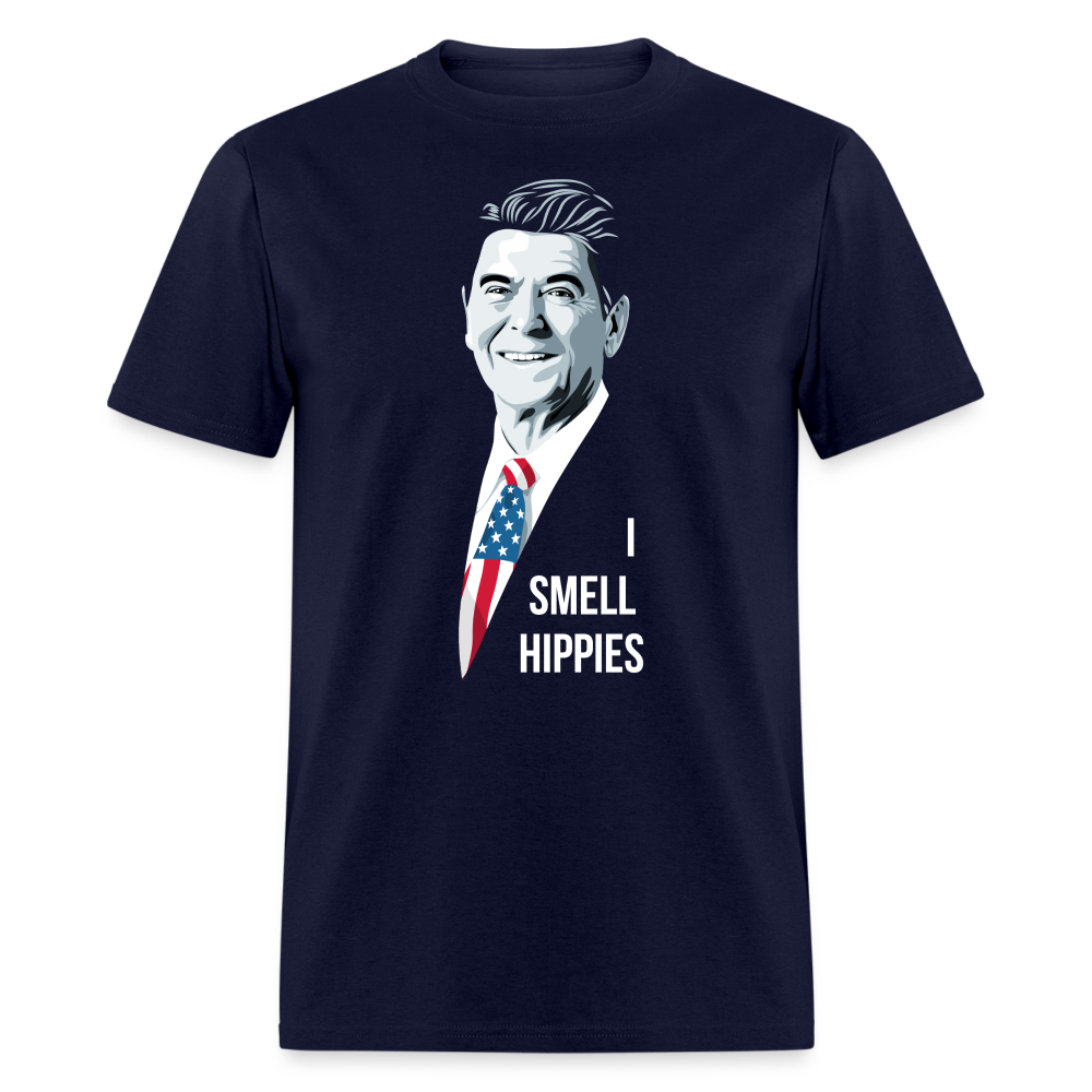 I Smell Hippies | Funny Ronald Reagan Classic T-Shirt - navy