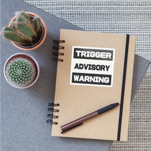 Trigger Advisory Warning Sticker - white glossy