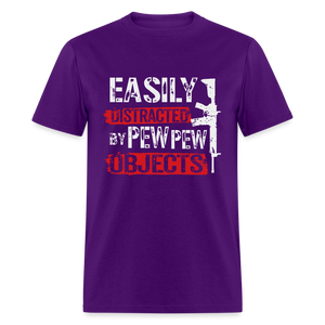 Easily Distracted by Pew Pew Objects Funny Classic T-Shirt - purple