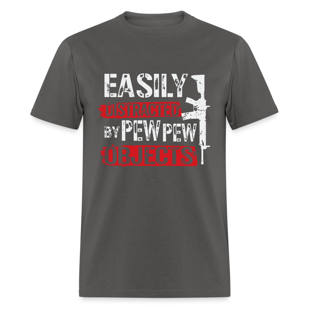 Easily Distracted by Pew Pew Objects Funny Classic T-Shirt - charcoal