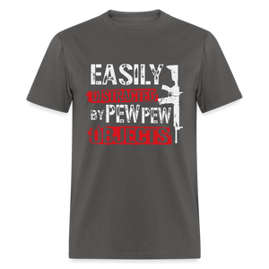 Easily Distracted by Pew Pew Objects Funny Classic T-Shirt - charcoal