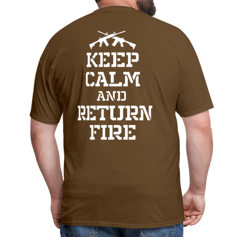 Keep Calm and Return Fire (Back Print) Classic T-Shirt - brown