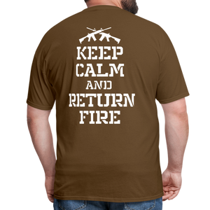 Keep Calm and Return Fire (Back Print) Classic T-Shirt - brown