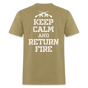 Keep Calm and Return Fire (Back Print) Classic T-Shirt - khaki