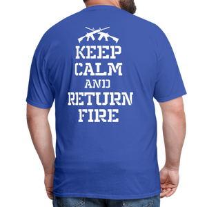 Keep Calm and Return Fire (Back Print) Classic T-Shirt - royal blue