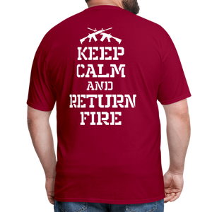 Keep Calm and Return Fire (Back Print) Classic T-Shirt - dark red