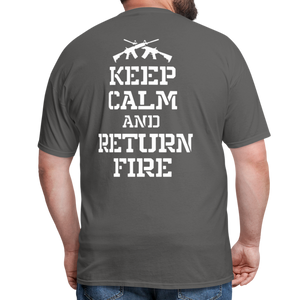 Keep Calm and Return Fire (Back Print) Classic T-Shirt - charcoal