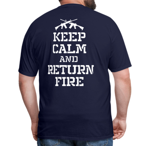 Keep Calm and Return Fire (Back Print) Classic T-Shirt - navy