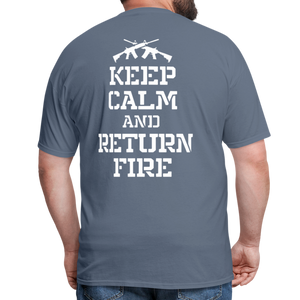 Keep Calm and Return Fire (Back Print) Classic T-Shirt - denim