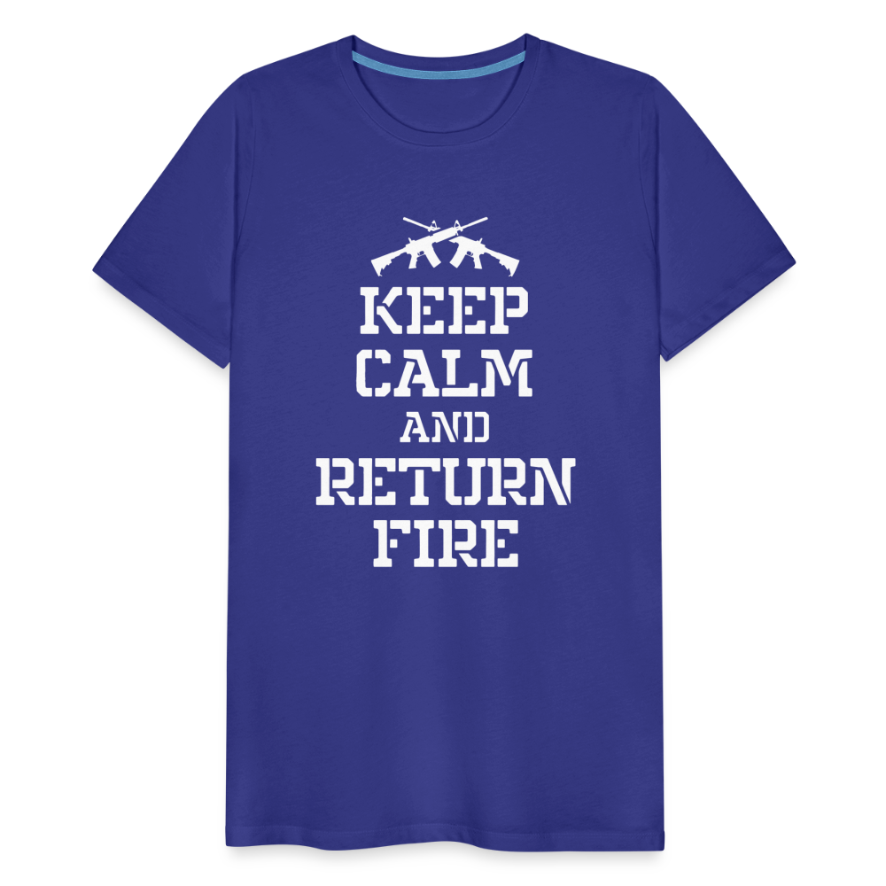 Keep Calm and Return Fire Men's Premium T-Shirt - royal blue