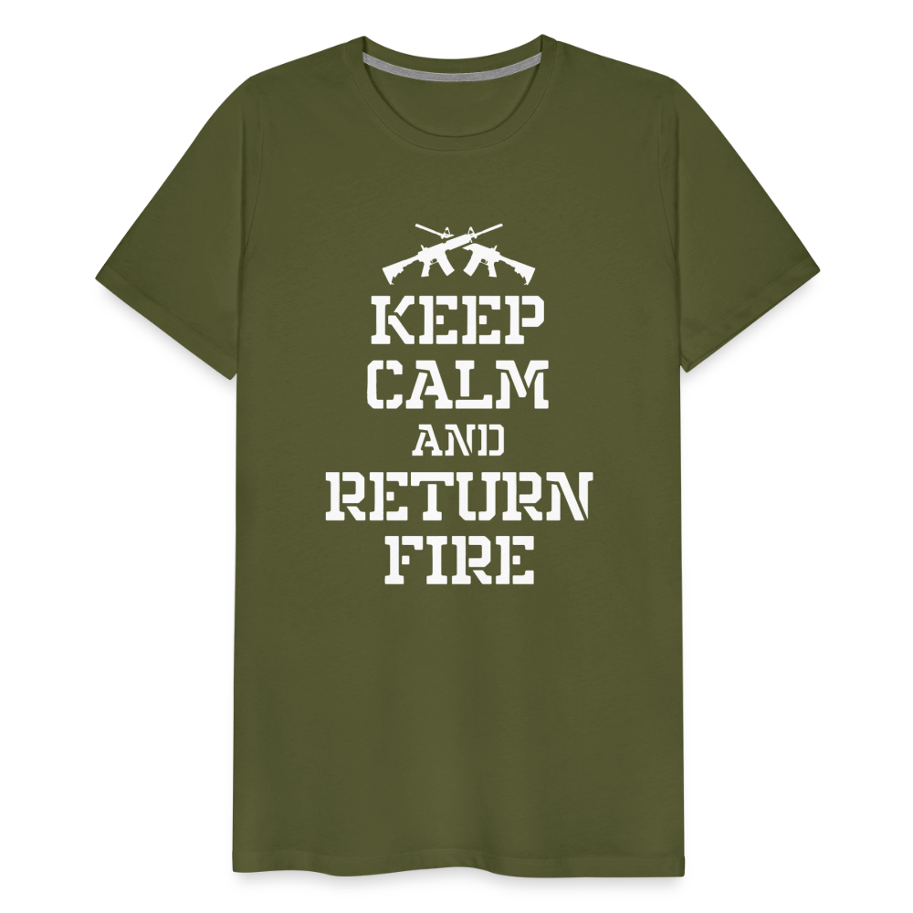 Keep Calm and Return Fire Men's Premium T-Shirt - olive green