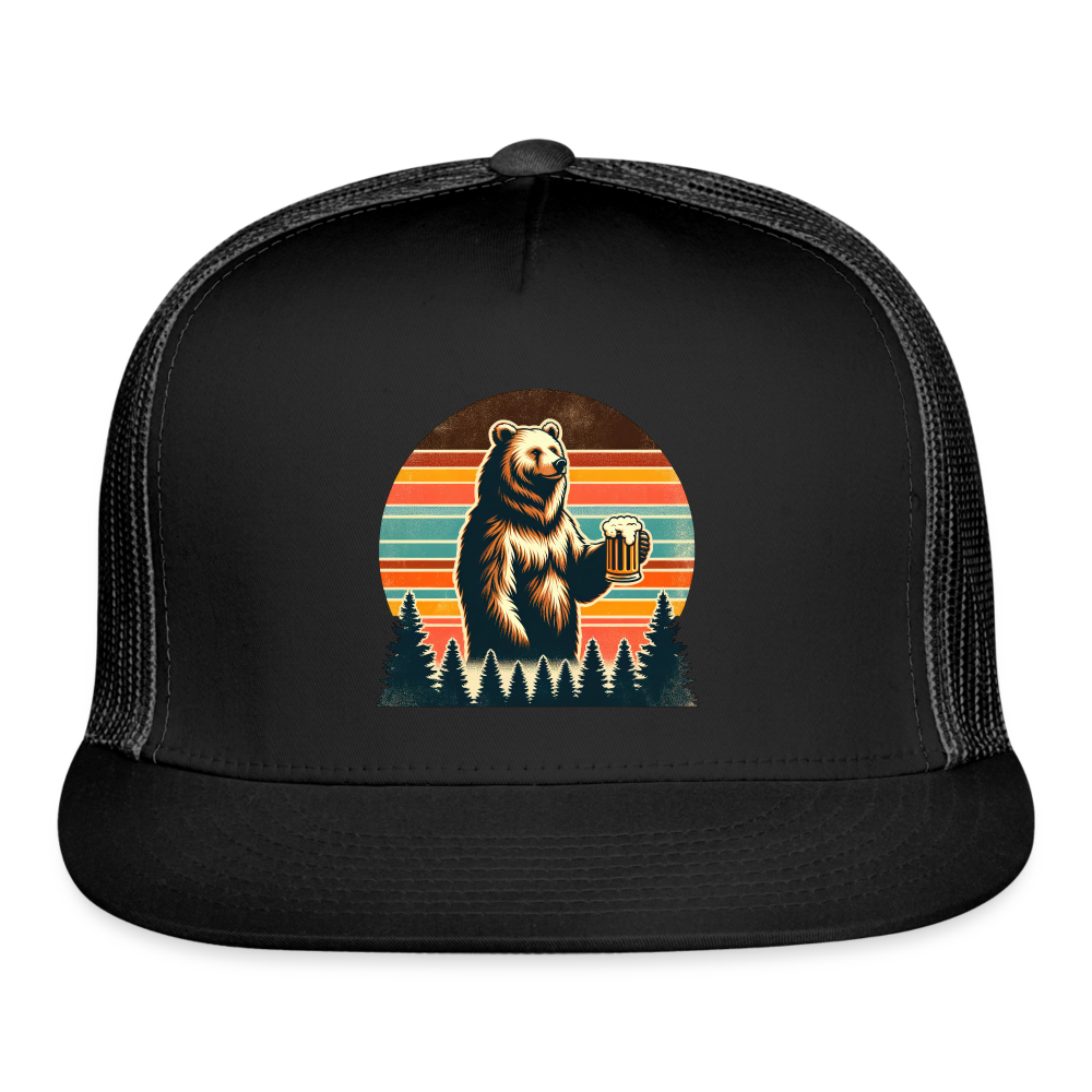 Funny Bear with Beer Trucker Cap - black/black