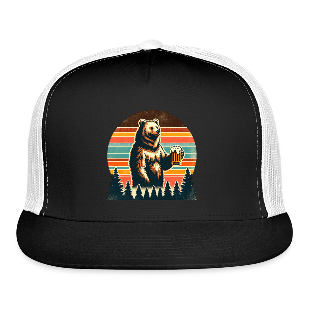 Funny Bear with Beer Trucker Cap - black/white