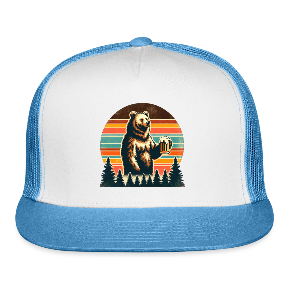 Funny Bear with Beer Trucker Cap - white/blue