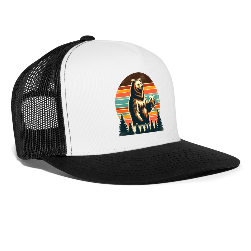 Funny Bear with Beer Trucker Cap - white/black