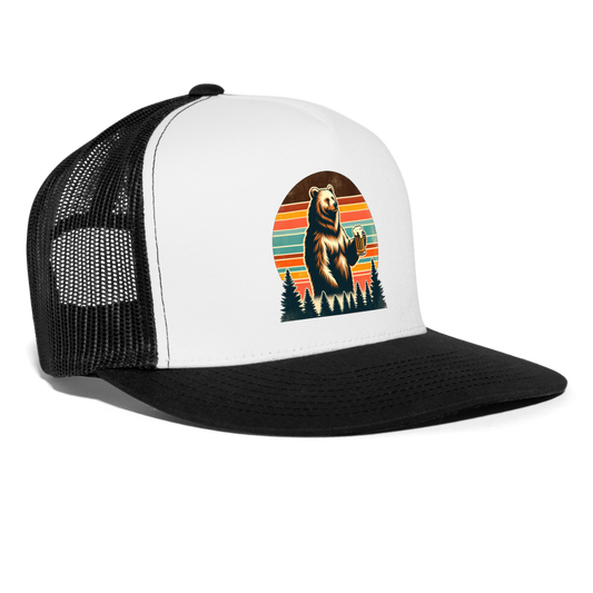 Funny Bear with Beer Trucker Cap - white/black