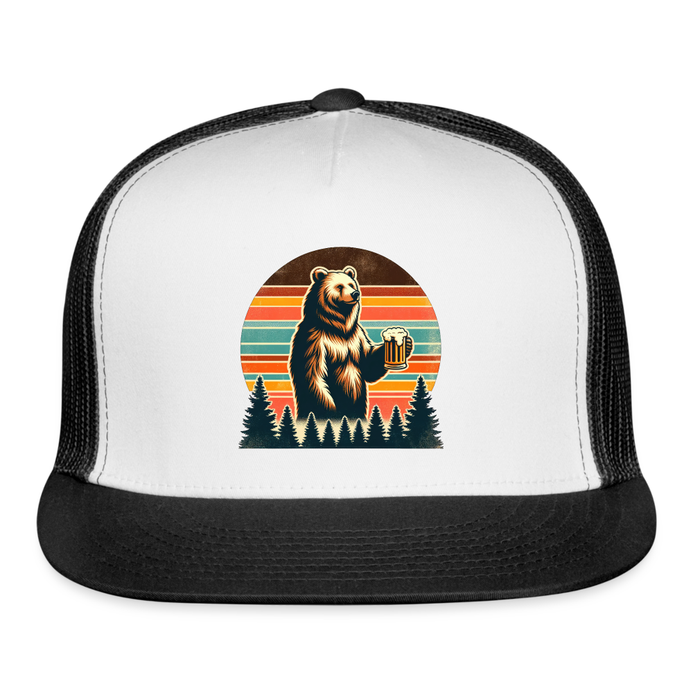 Funny Bear with Beer Trucker Cap - white/black