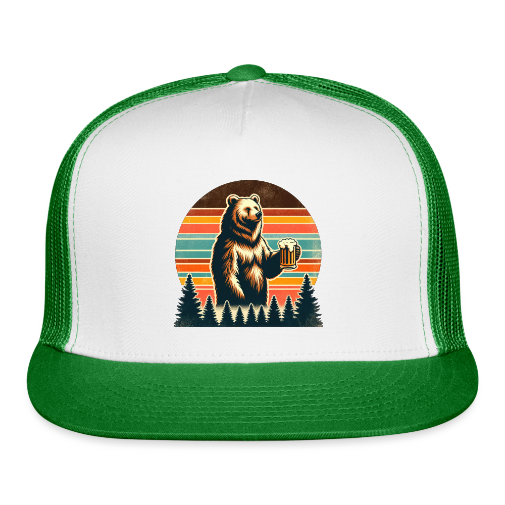 Funny Bear with Beer Trucker Cap - white/kelly green