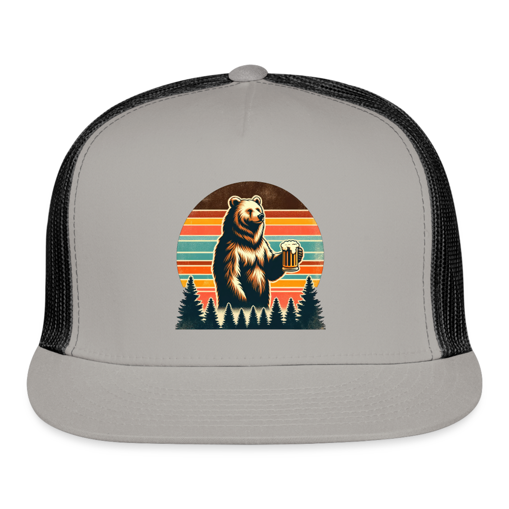 Funny Bear with Beer Trucker Cap - gray/black