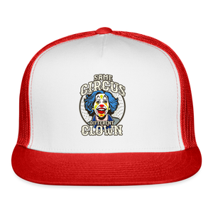 Same Circus Different Clown Trucker Cap - white/red