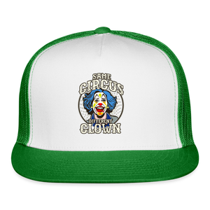 Same Circus Different Clown Trucker Cap - white/kelly green