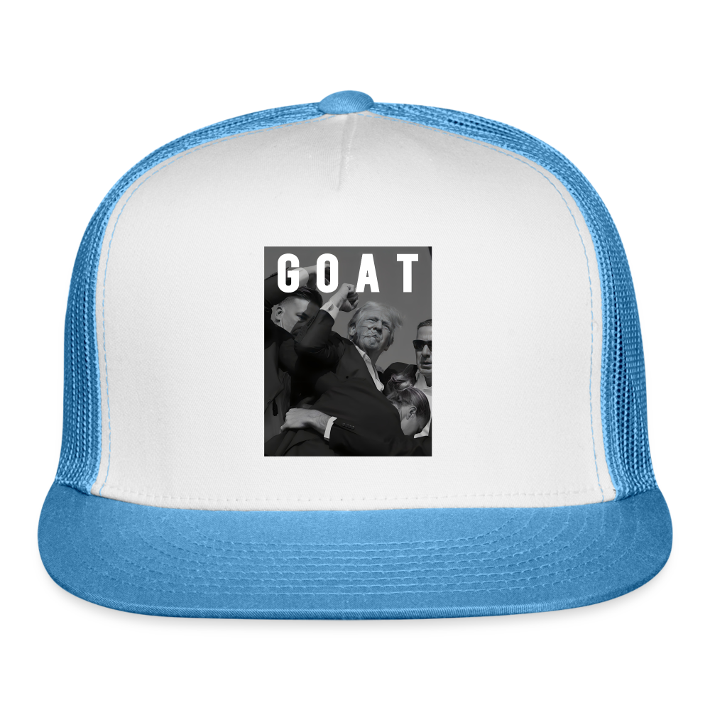 Trump GOAT 7/13/24 Trucker Cap - white/blue