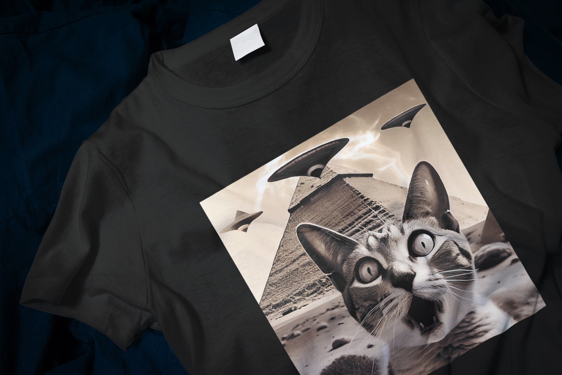 Funny Cat UFO Egypt Pyramids Classic T-Shirt