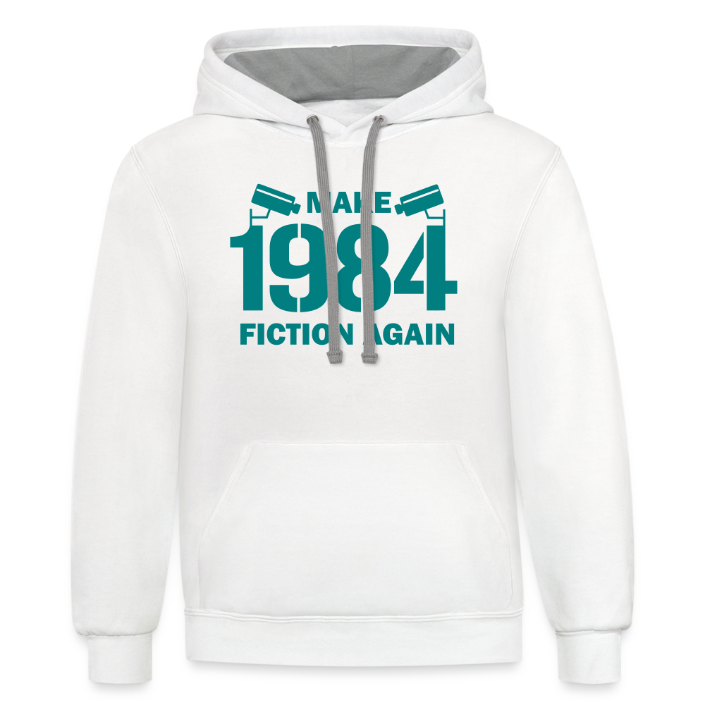 Make 1984 Fiction Again Contrast Hoodie - white/gray