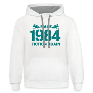 Make 1984 Fiction Again Contrast Hoodie - white/gray