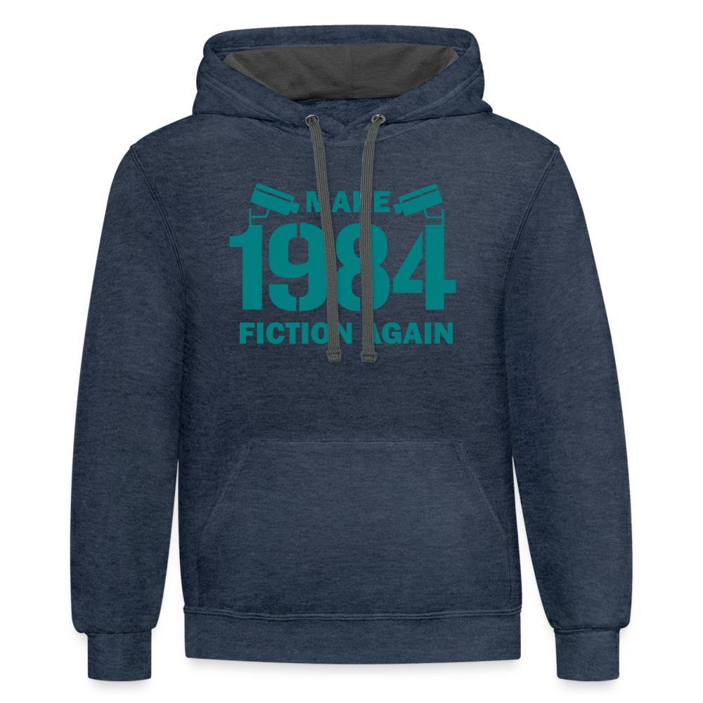 Make 1984 Fiction Again Contrast Hoodie - indigo heather/asphalt