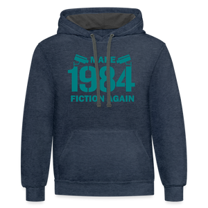 Make 1984 Fiction Again Contrast Hoodie - indigo heather/asphalt