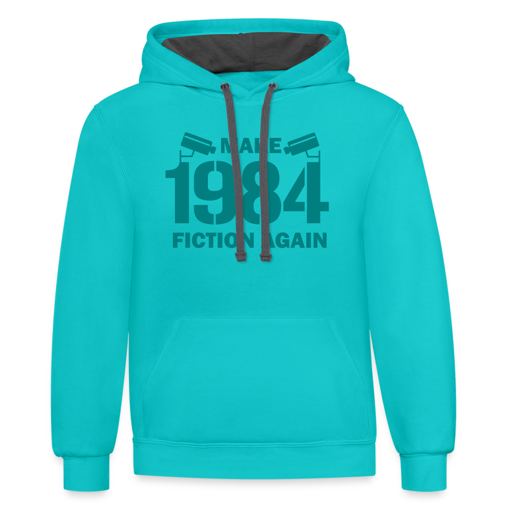 Make 1984 Fiction Again Contrast Hoodie - scuba blue/asphalt