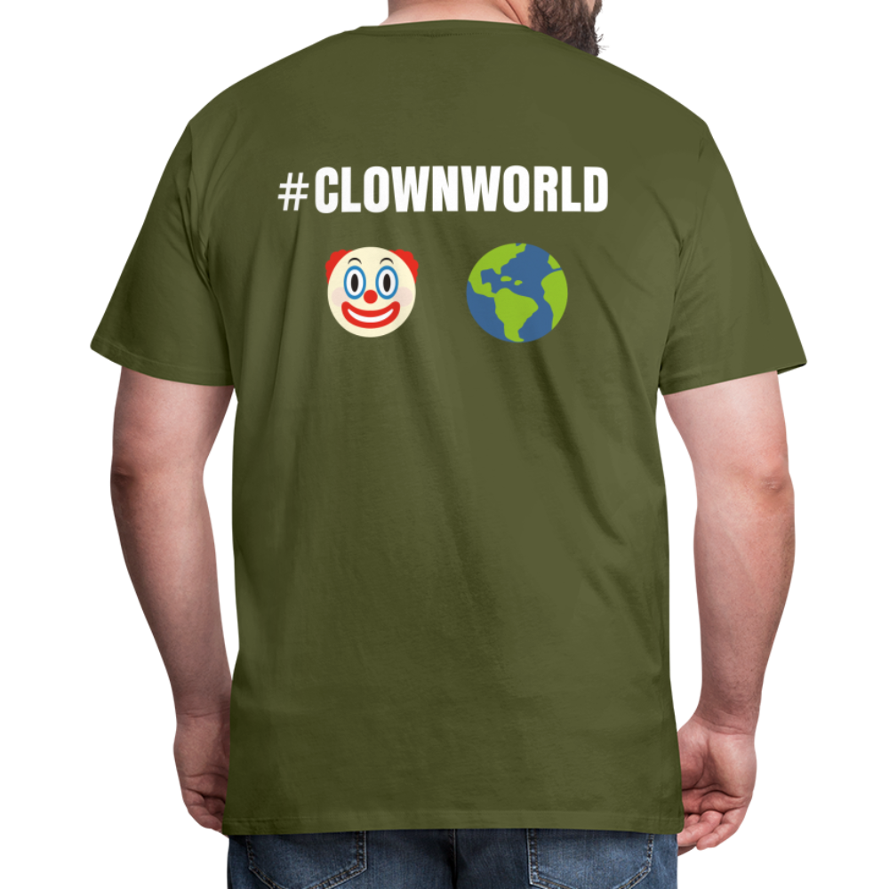 #CLOWNWORLD Back Print Men's Premium T-Shirt - olive green