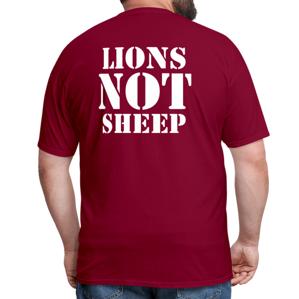 Lions Not Sheep (Back Print) Classic T-Shirt - burgundy