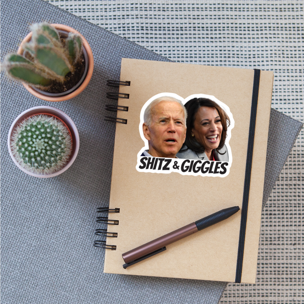 Shitz and Giggles, Funny Joe Biden and Kamala Harris Sticker - white matte