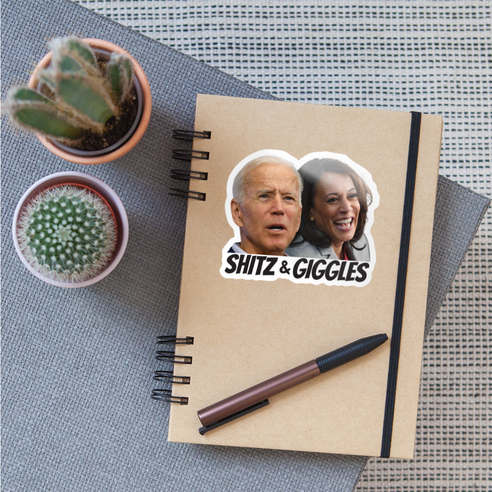 Shitz and Giggles, Funny Joe Biden and Kamala Harris Sticker - white glossy