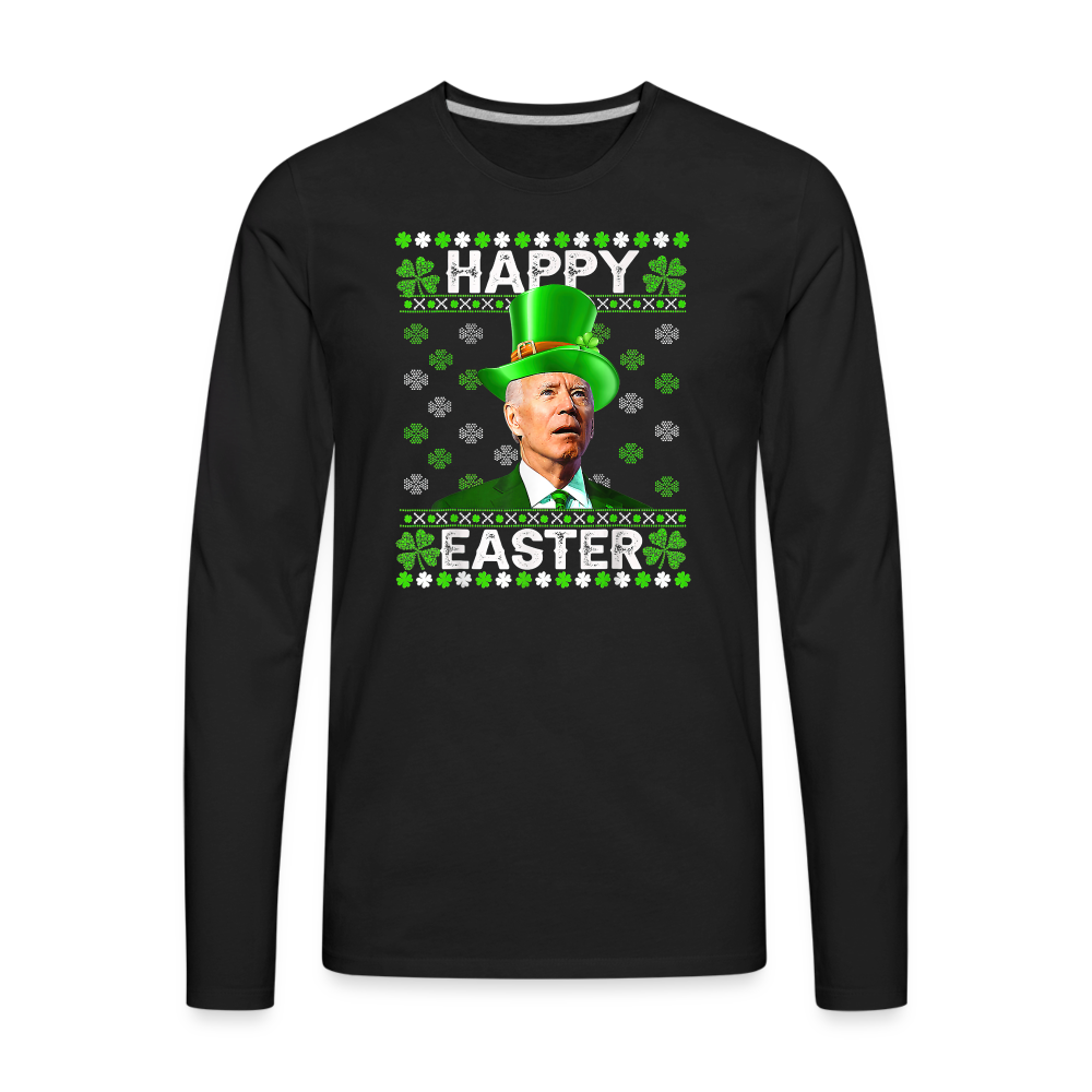 Joe Biden Funny Easter Confused St Patrick's Men's Premium Long Sleeve T-Shirt - black