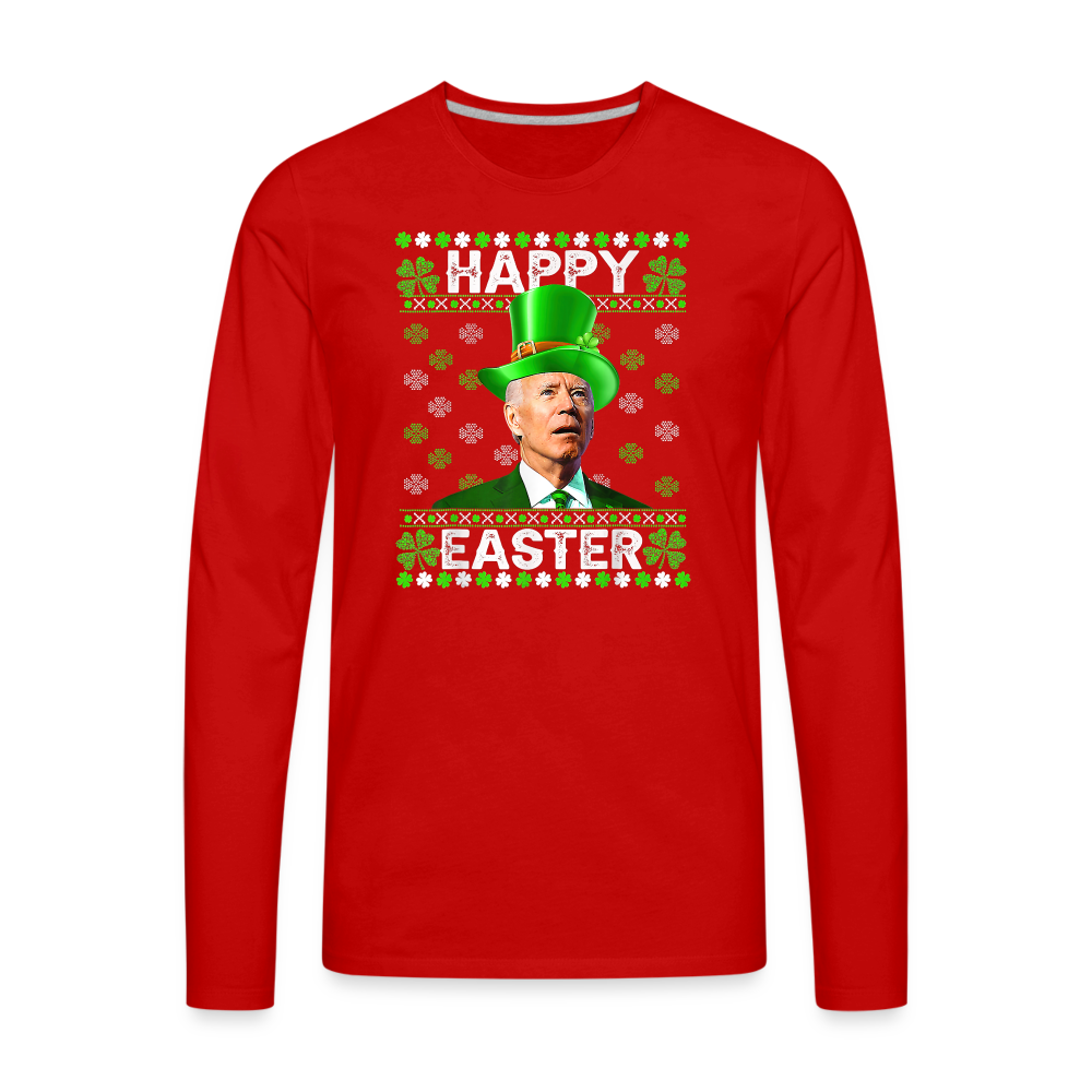 Joe Biden Funny Easter Confused St Patrick's Men's Premium Long Sleeve T-Shirt - red