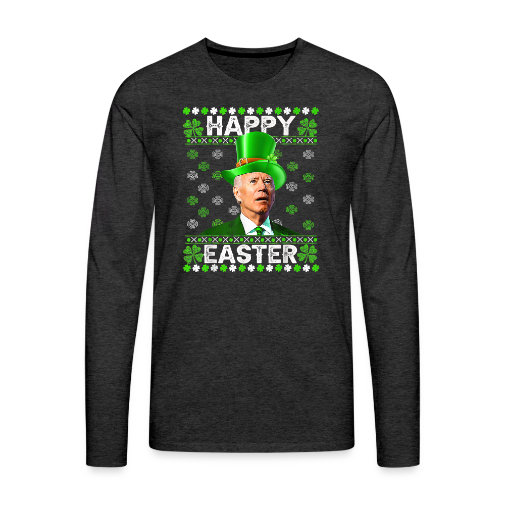 Joe Biden Funny Easter Confused St Patrick's Men's Premium Long Sleeve T-Shirt - charcoal grey