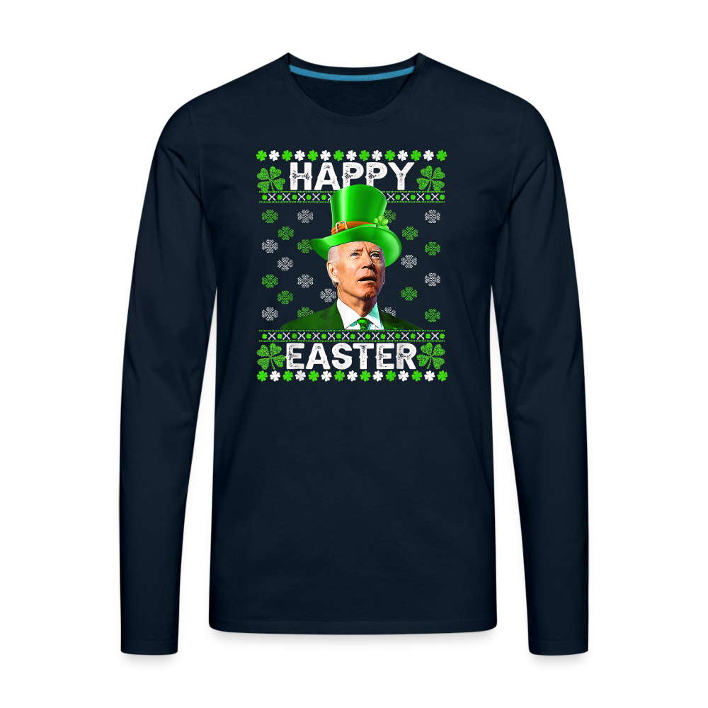 Joe Biden Funny Easter Confused St Patrick's Men's Premium Long Sleeve T-Shirt - deep navy